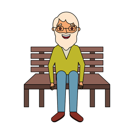 old man sitting on bench vector illustrationのイラスト素材