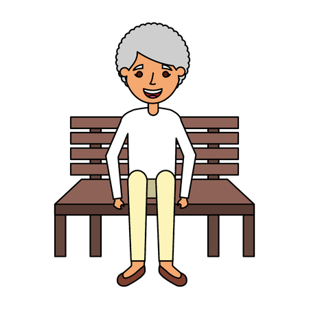 old woman sitting on bench vector illustrationのイラスト素材
