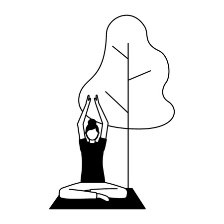 yoga activity woman on mat tree natural vector illustration   vector illustrationのイラスト素材