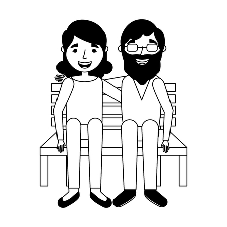 elderly couple sitting on bench vector illustrationのイラスト素材