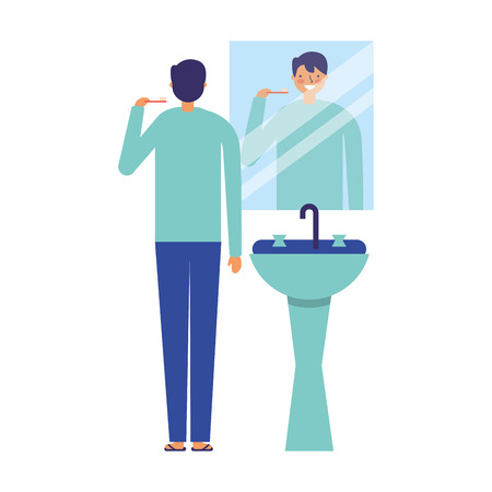man with toothbrush in the bathroom vector illustrationのイラスト素材