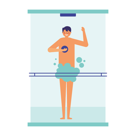 man taking shower in the bathroom vector illustrationのイラスト素材