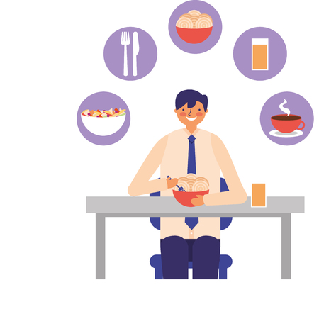 businessman lunch spaghetti in bowl with juice vector illustrationのイラスト素材