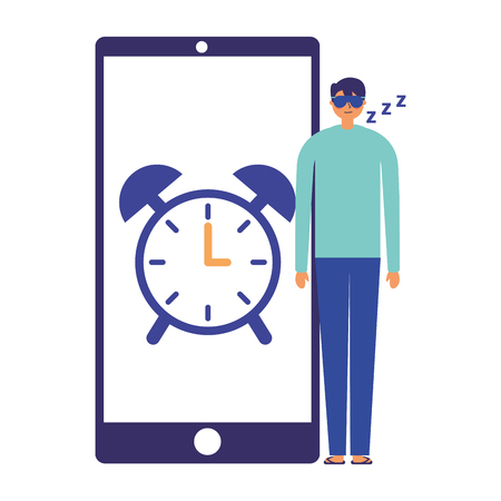 man sleeping mobile clock alarm vector illustrationのイラスト素材