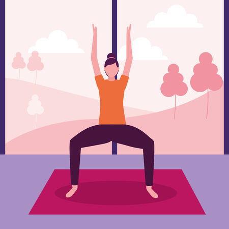 woman yoga activity stretching in room vector illustrationのイラスト素材