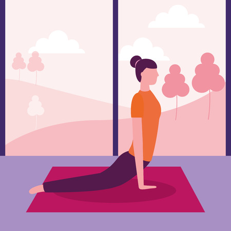 woman yoga activity stretching in room vector illustrationのイラスト素材