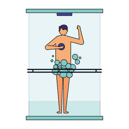 man taking shower in the bathroom vector illustrationのイラスト素材
