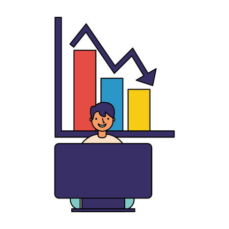 businessman working computer chart financial vector illustrationのイラスト素材