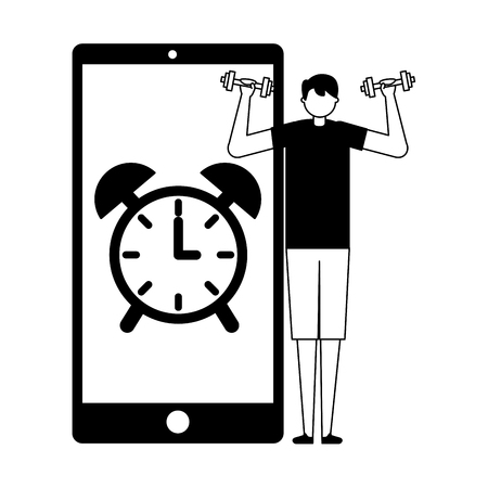 man practicing sport mobile clock alarm vector illustrationのイラスト素材