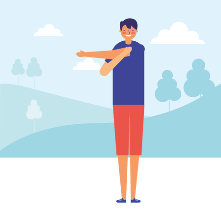 man stretching daily routine morning vector illustrationのイラスト素材