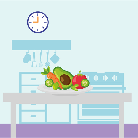vegetables in the table kitchen vector illustrationのイラスト素材