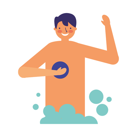smiling man taking shower with sponge vector illustrationのイラスト素材