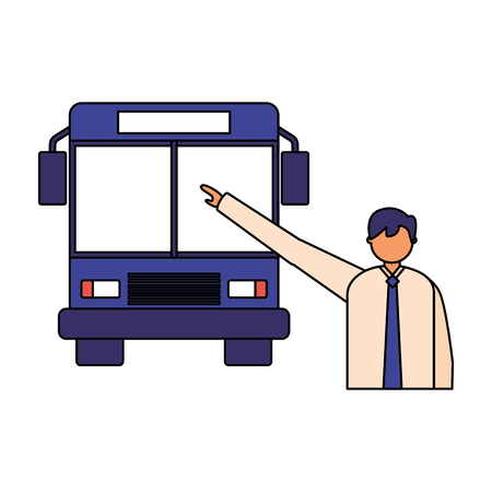 businessman character taking transport bus vector illustrationのイラスト素材