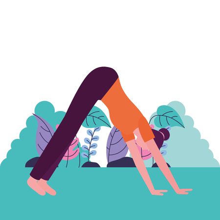woman yoga activity stretching outdoors vector illustrationのイラスト素材