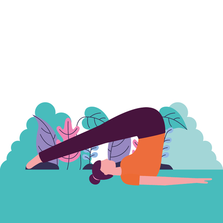 woman yoga activity stretching outdoors vector illustrationのイラスト素材
