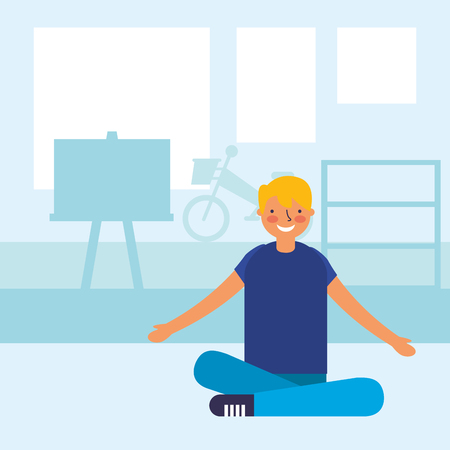 boy teen sitting in the classroom vector illustrationのイラスト素材