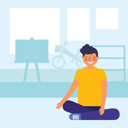 boy teen sitting in the classroom vector illustrationのイラスト素材