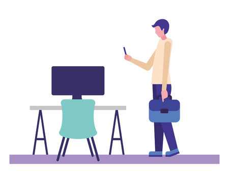 businessman with cellphone working in the office vector illustrationのイラスト素材