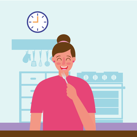 smiling woman in the kitchen vector illustrationのイラスト素材
