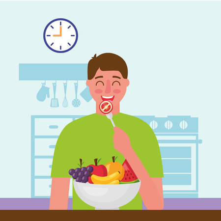 happy man eating in the kitchen vector illustrationのイラスト素材