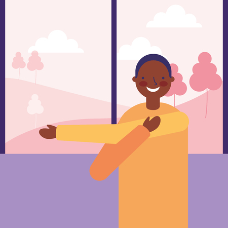 man stretching daily routine morning vector illustrationのイラスト素材