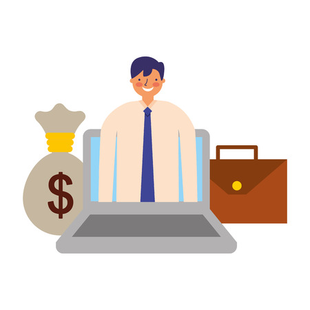 businessman laptop briefcase and money bag vector illustrationのイラスト素材