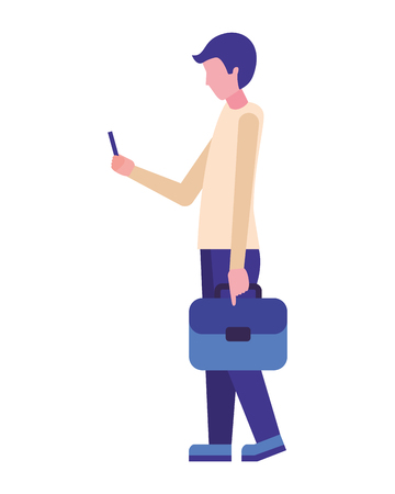 businessman with briefcase using cellphone vector illustrationのイラスト素材