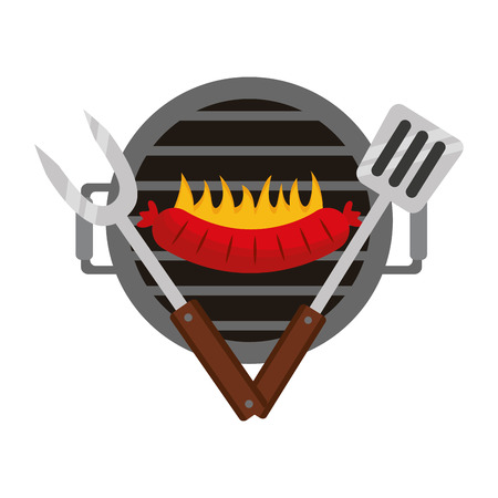 grill barbecue sausage fork and spatula vector illustrationのイラスト素材
