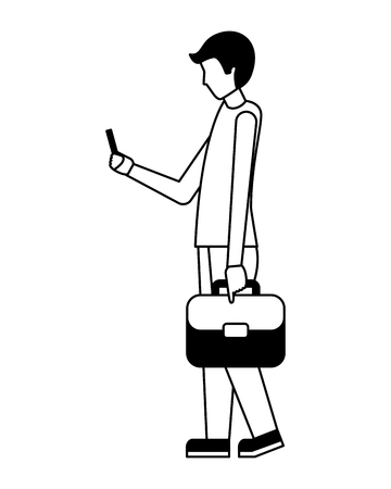 businessman with briefcase using cellphone vector illustrationのイラスト素材