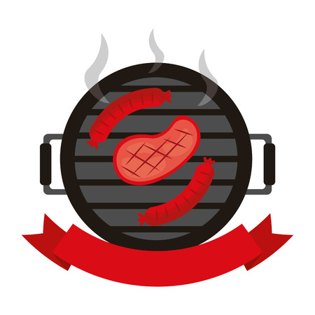 grill barbecue steak and sausages vector illustrationのイラスト素材