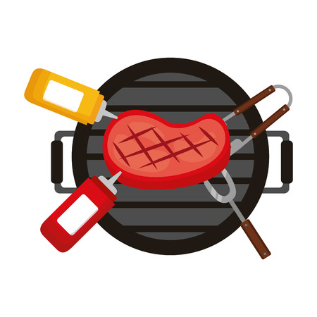 grill barbecue meat steak sauces and fork vector illustrationのイラスト素材