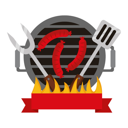grill barbecue sausages fork and spatula vector illustrationのイラスト素材