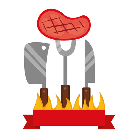 barbecue steak knife fork and meat cleaver vector illustrationのイラスト素材