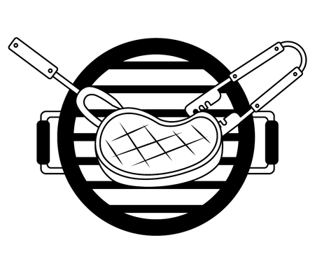 grill barbecue meat steak fork and tongs vector illustrationのイラスト素材