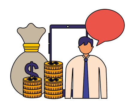 businessman mobile money bag talking vector illustrationのイラスト素材
