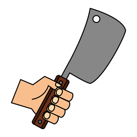 hand holding meat cleaver on white background vector illustrationのイラスト素材