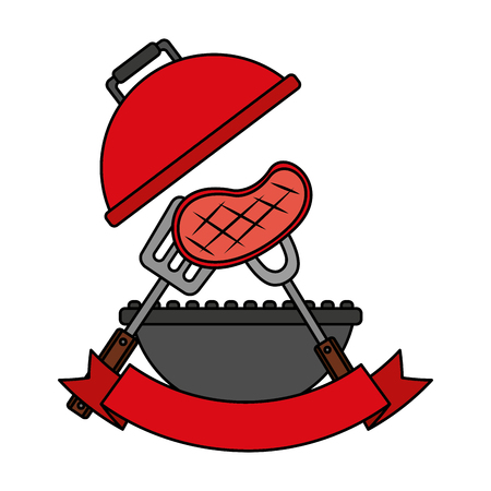 grill barbecue meat on fork vector illustrationのイラスト素材