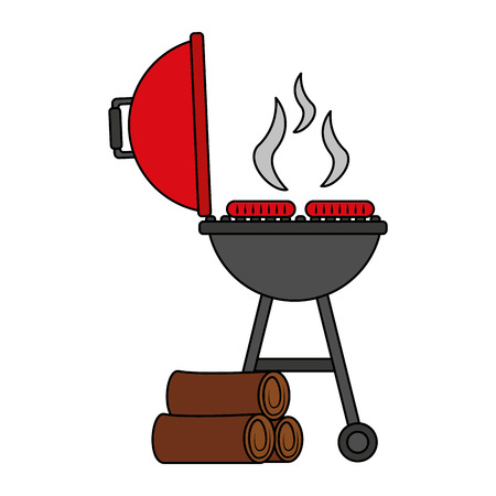 grill barbecue sausages and wooden trunks vector illustrationのイラスト素材