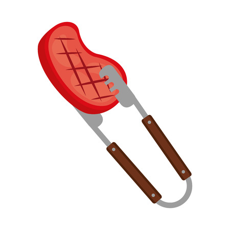 barbecue tongs with meat steak vector illustrationのイラスト素材