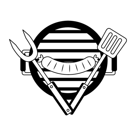 grill barbecue sausage fork and spatula vector illustrationのイラスト素材