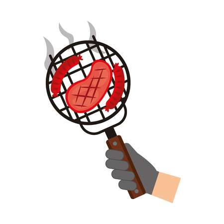 man with barbecue grill meat and kebab vector illustrationのイラスト素材
