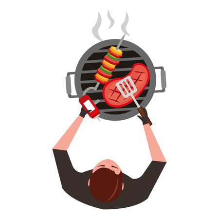 man with barbecue grill meat and kebab vector illustrationのイラスト素材