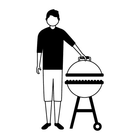 young man barbecue equipment white background vector illustrationのイラスト素材