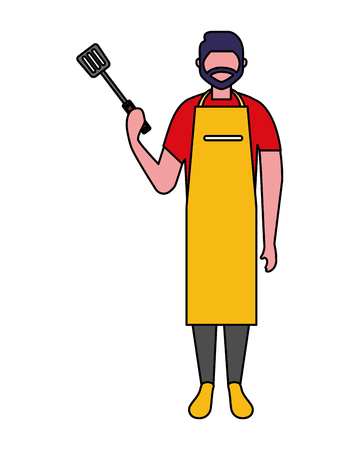 man with apron and spatula utensil vector illustrationのイラスト素材