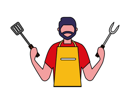 man holding fork and spatula vector illustrationのイラスト素材