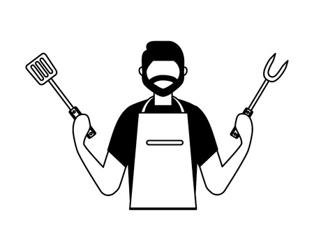 man holding fork and spatula vector illustrationのイラスト素材