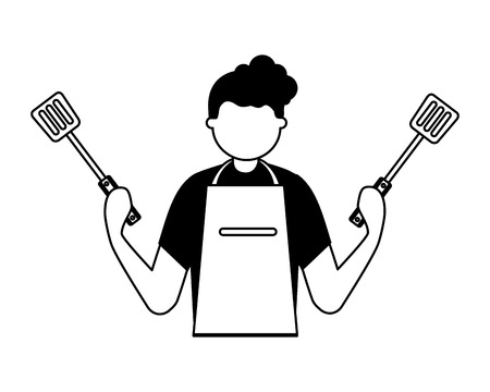 man holding two spatulas utensils vector illustrationのイラスト素材