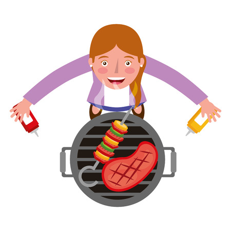 woman looking up with barbecue grill vector illustrationのイラスト素材
