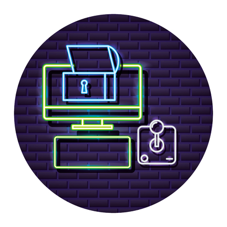 computer controller and chest neon video game vector illustrationのイラスト素材