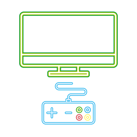 computer and controller neon video game vector illustrationのイラスト素材